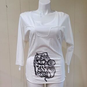 Ghost Of Trouble White Cotton Roll Tab Graphic Women's Shirt Sz L